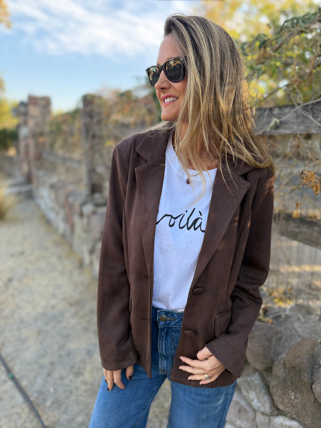 Nuevo blazer gamuza botón café