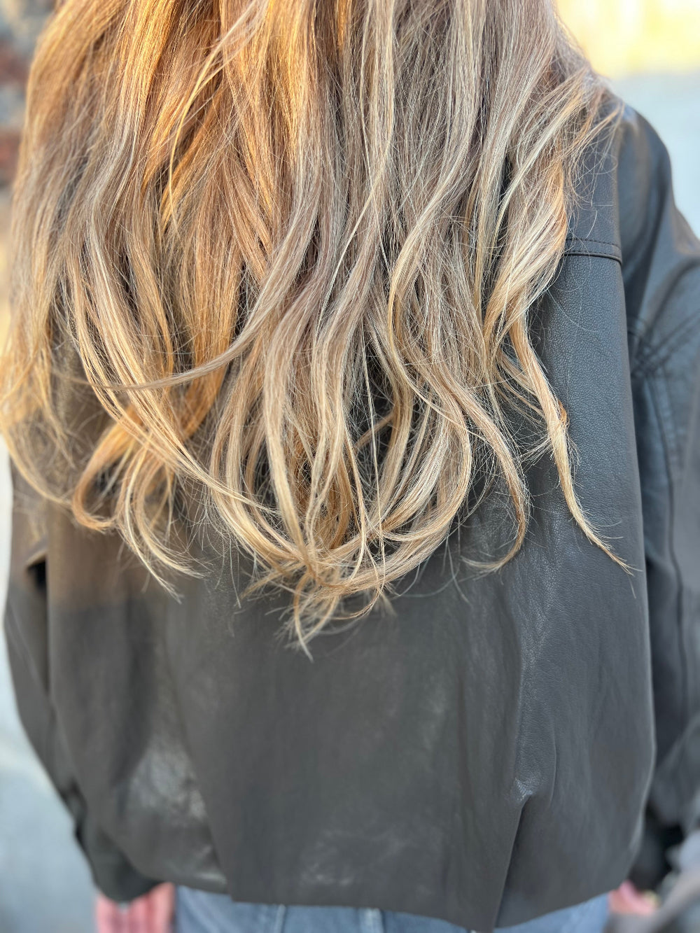 Chaqueta efecto cuero detalle escocés verde oscura