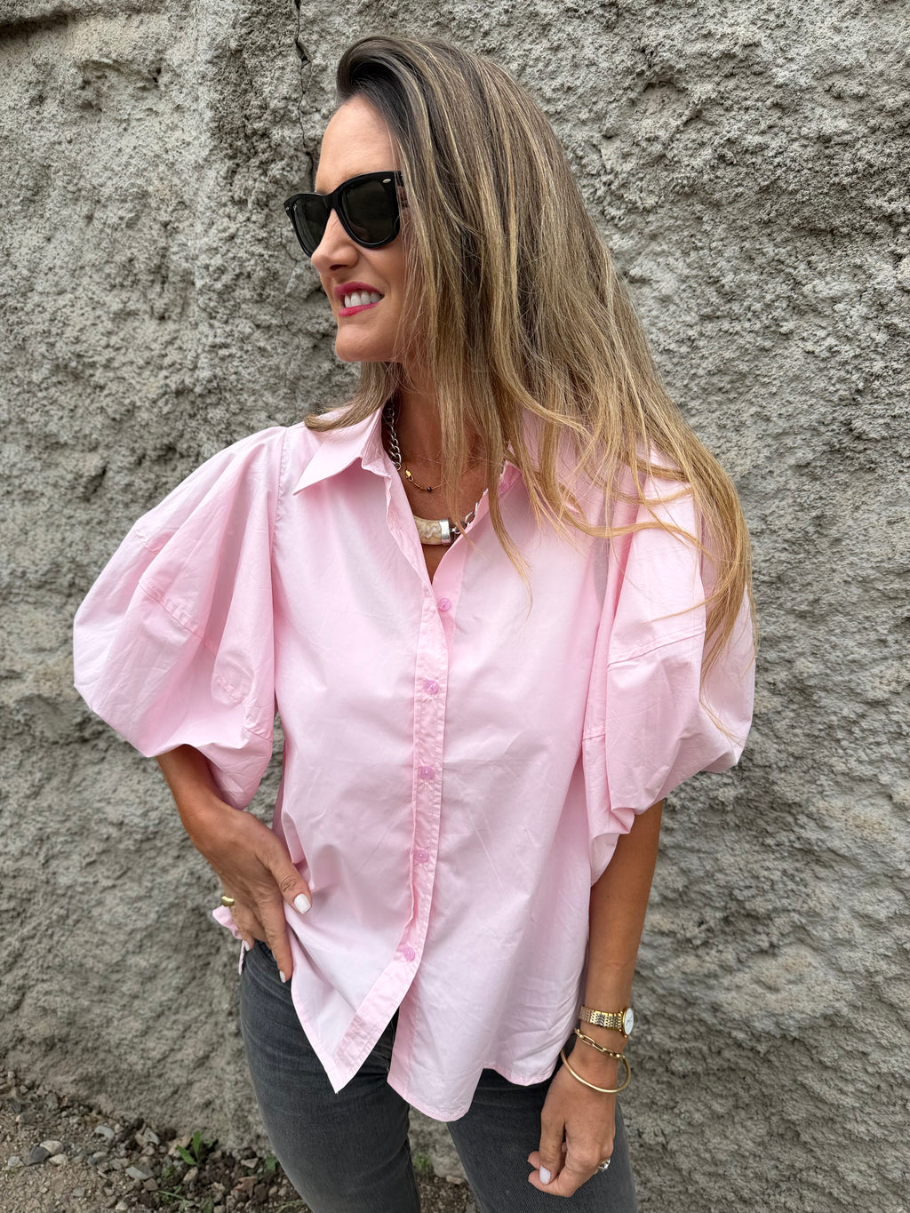 Blusa manga extra abullonadas rosado claro