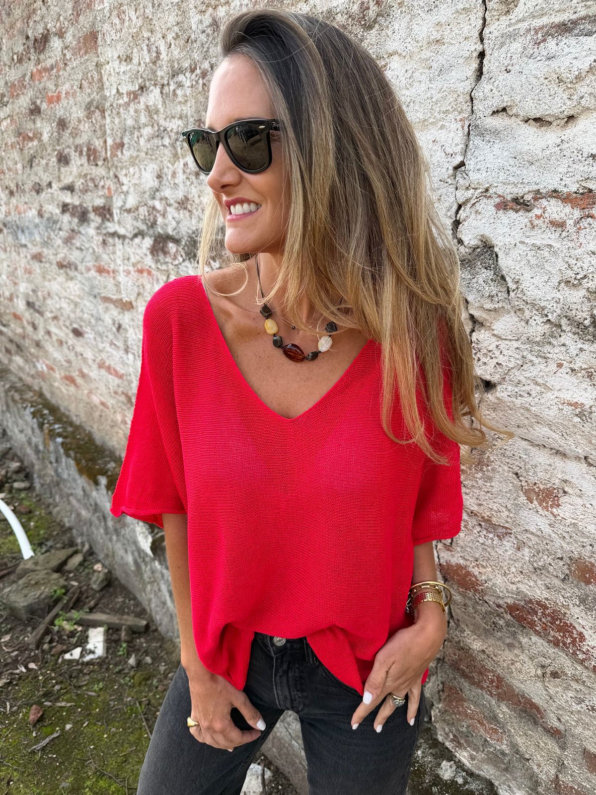 Polera/ chaleco tejida perfecta roja