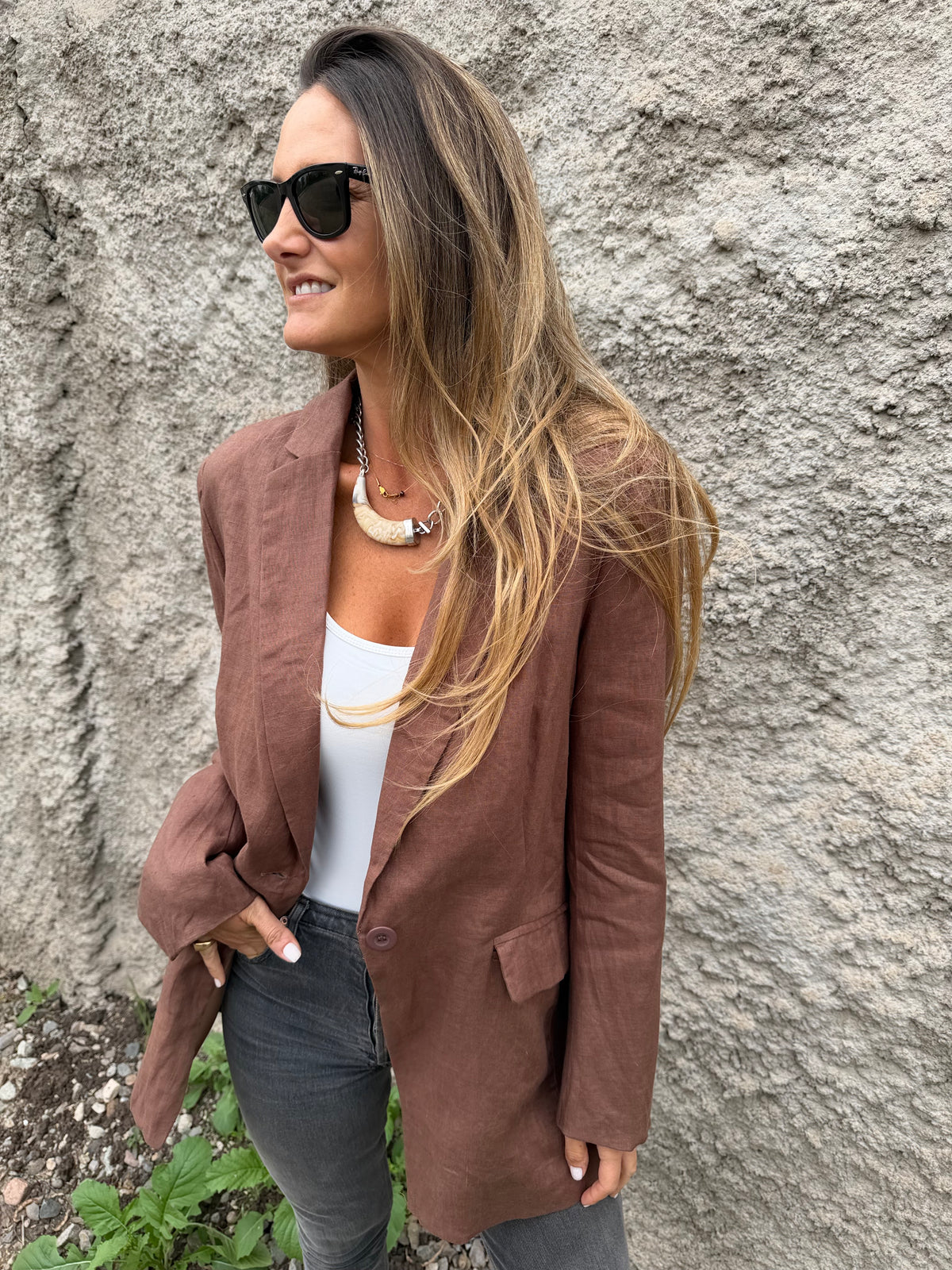Blazer 100% lino perfecto café