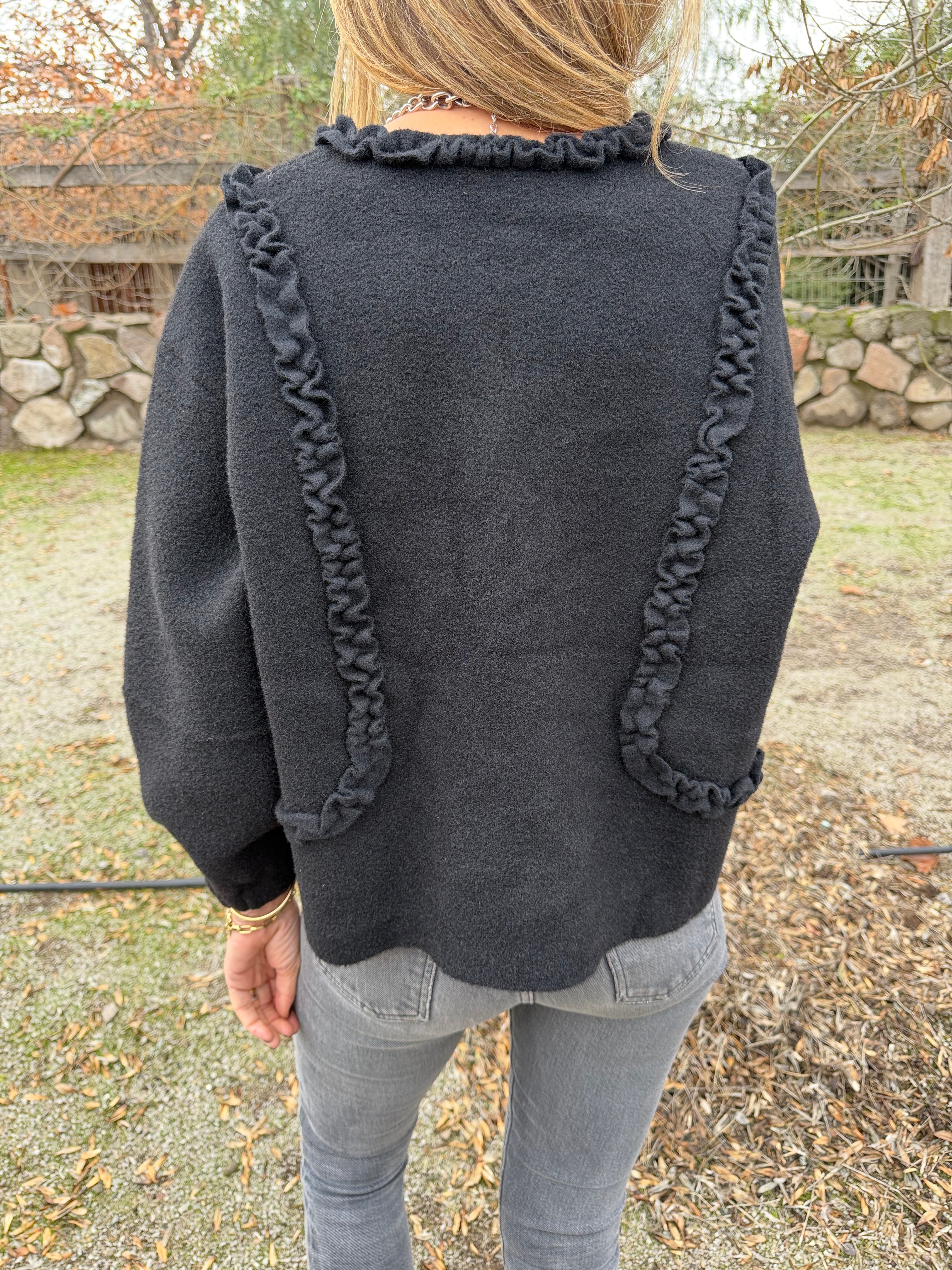 Chaqueta paño vuelitos negra
