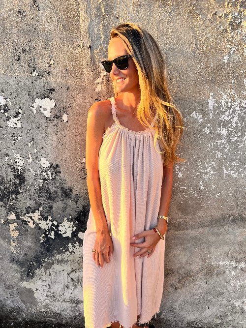 Vestido linoto desflecado beige