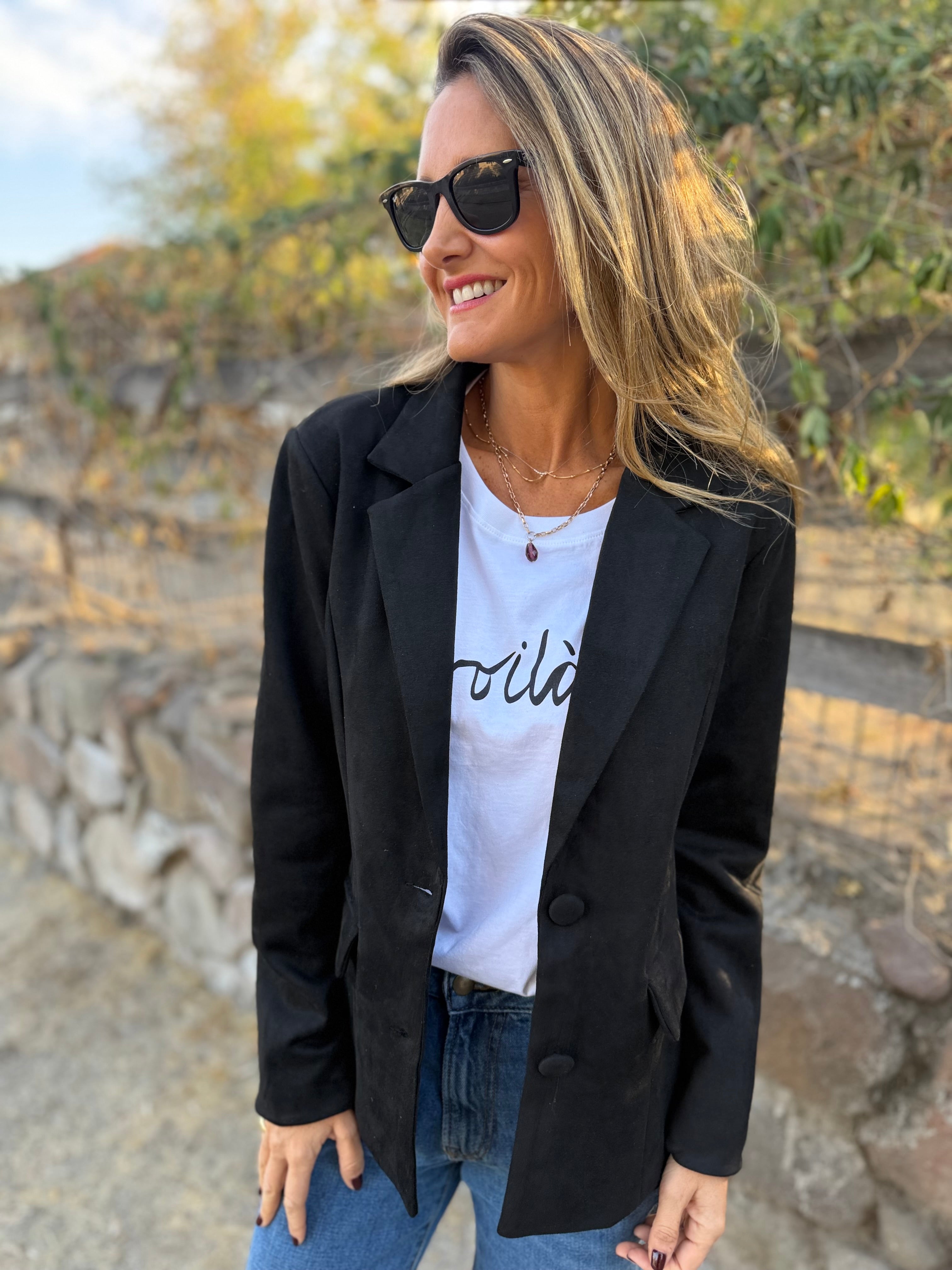 Nuevo blazer gamuza botón negro