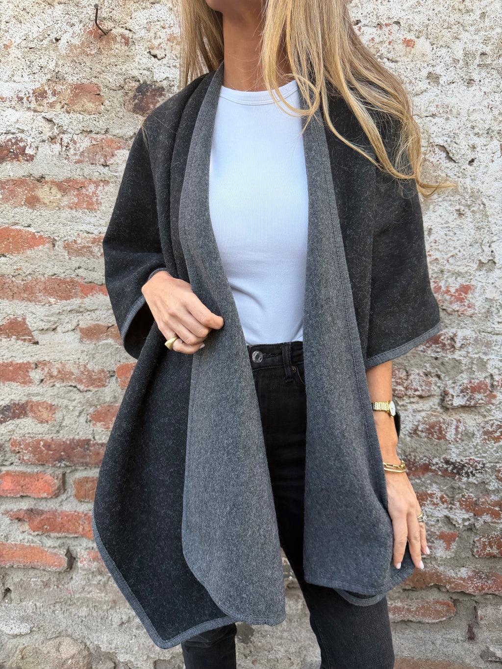 Echarpe reversible bicolor gris acero/ gris claro