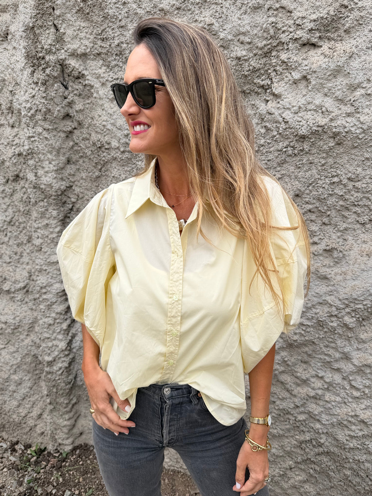 Blusa manga extra abullonadas amarilla claro