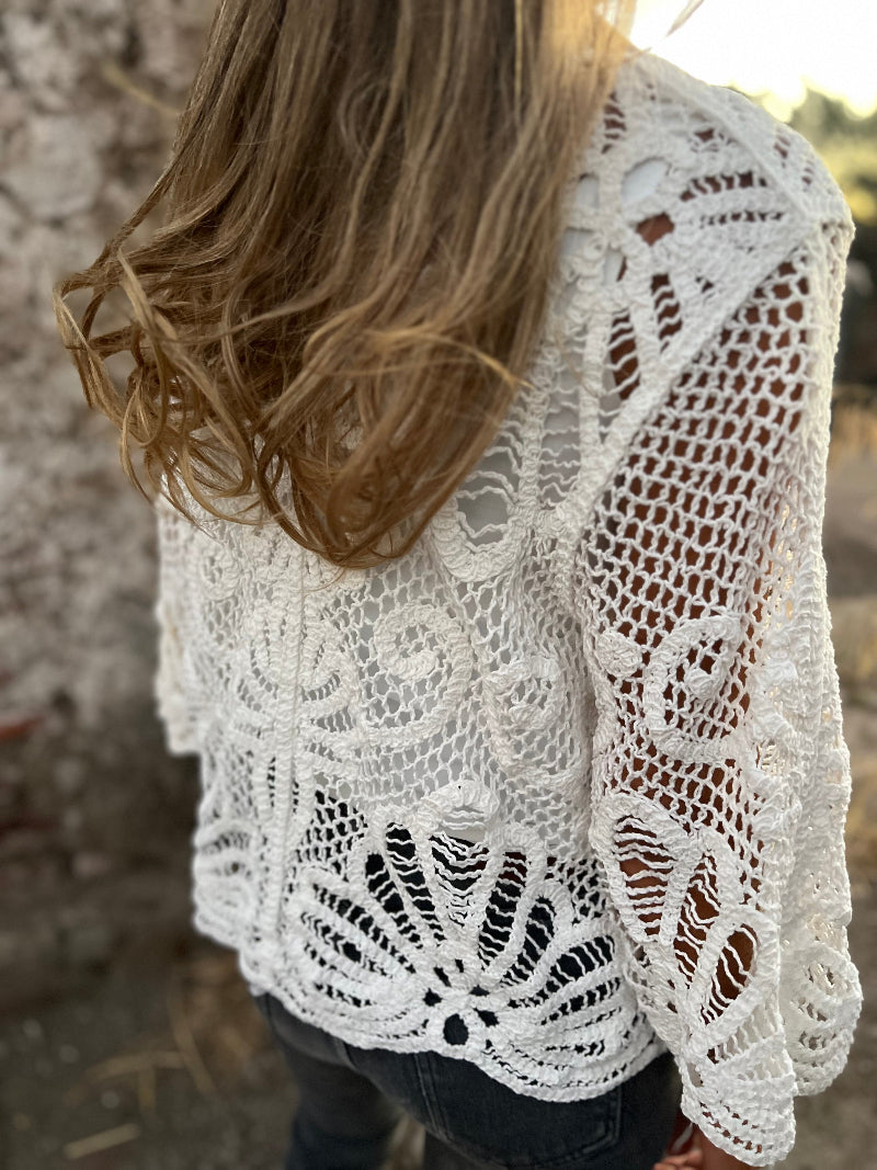 Tapadito macramé romántico blanco