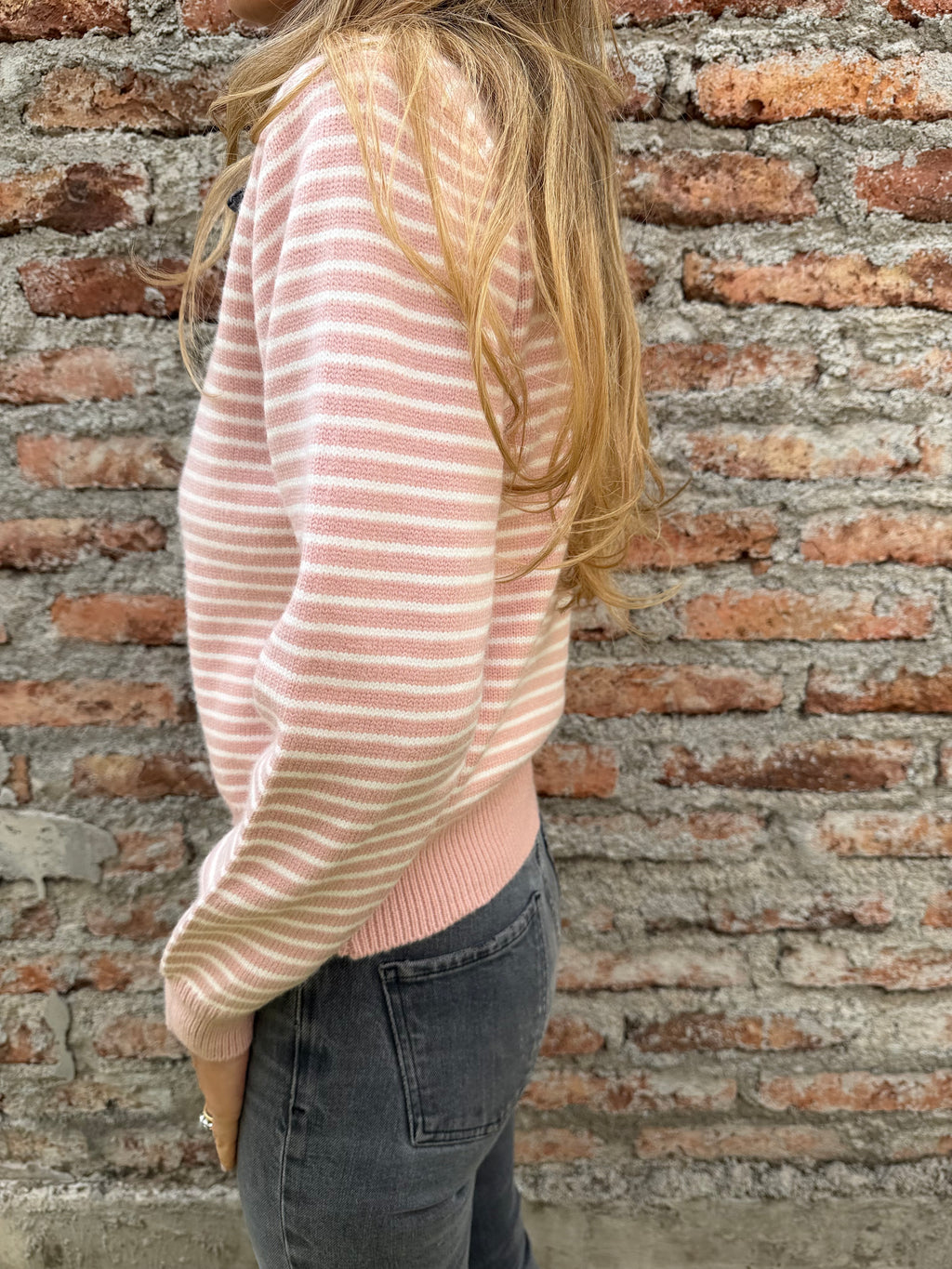 Chaleco líneas camisero cuello bluejean rosado
