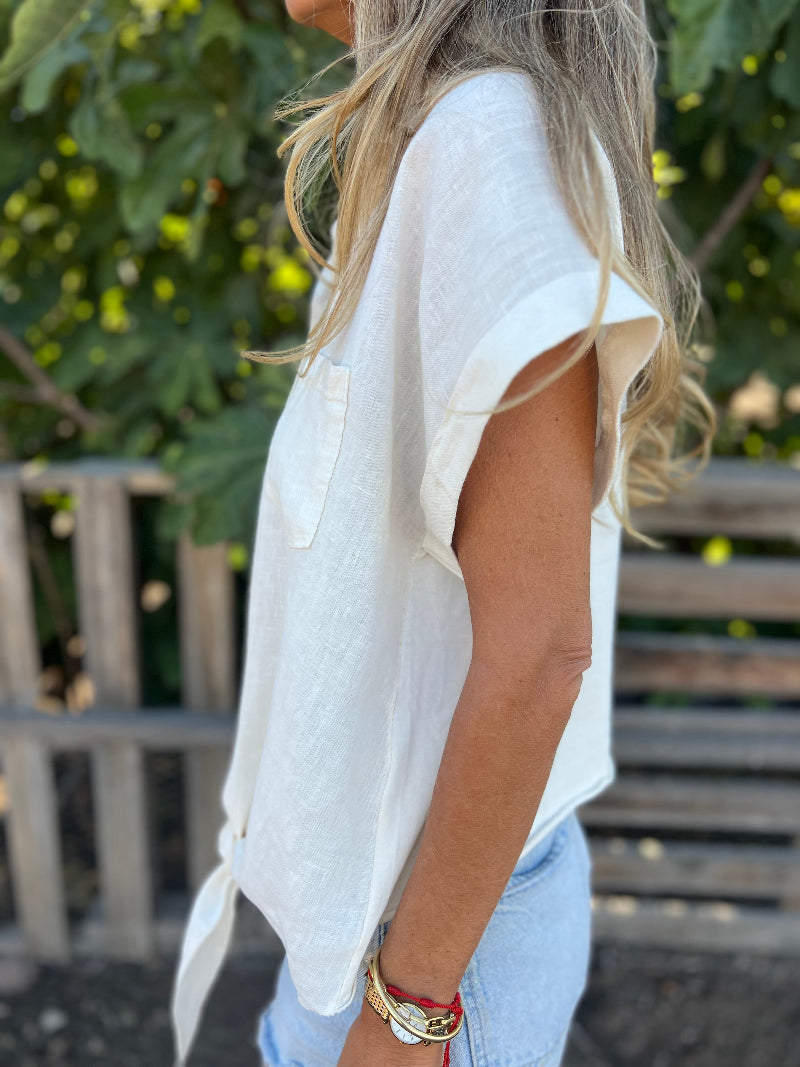 Blusa 100% lino botones y nudo crudo