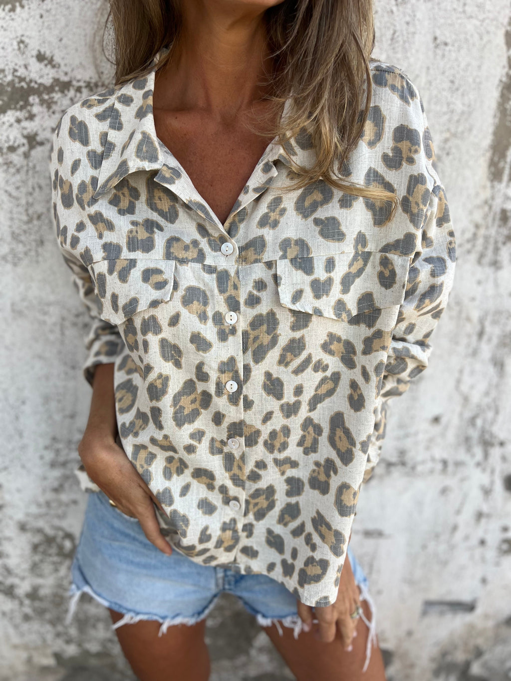 Chaqueta delgada/ blusa lino print crudo