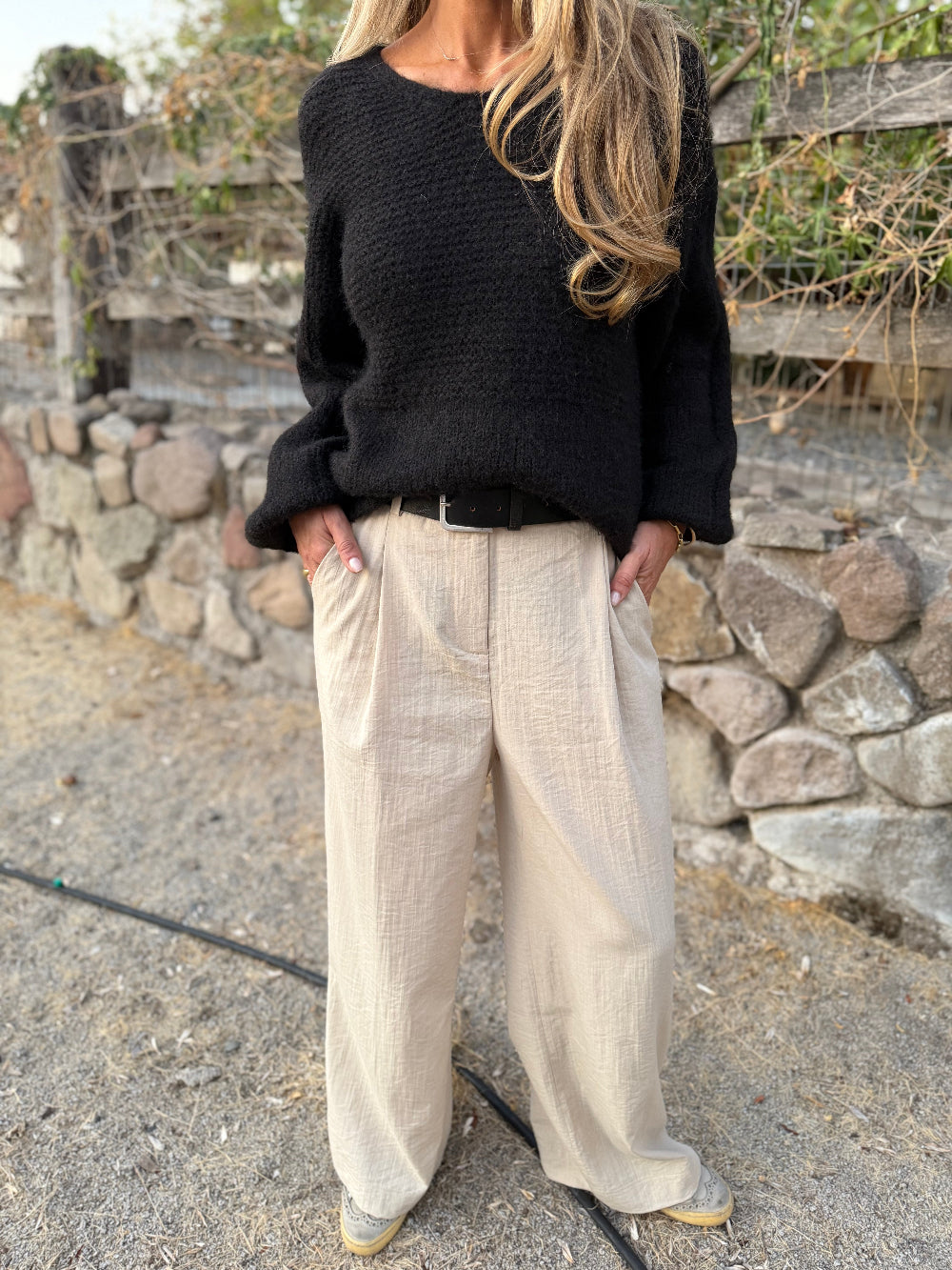 Pantalón sastre fluido marfil