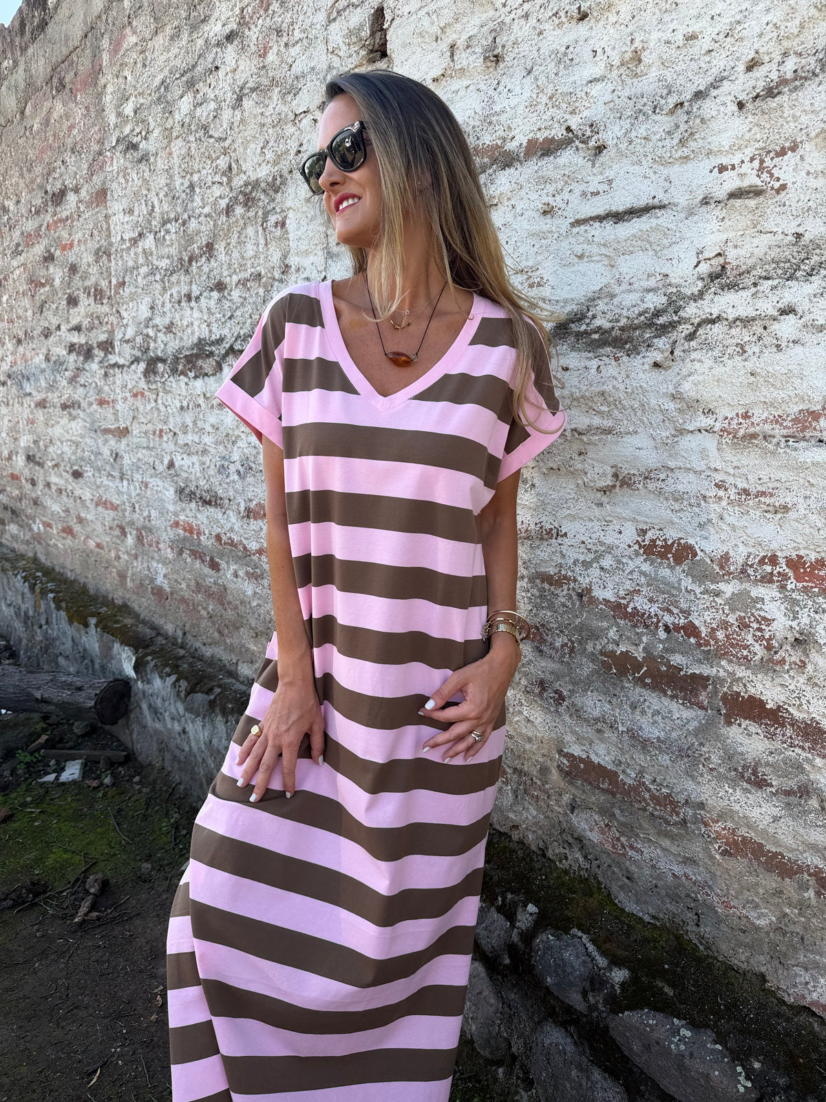 Vestido rayas rosado