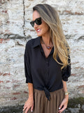 Blusa linoto manga globo amarra negra