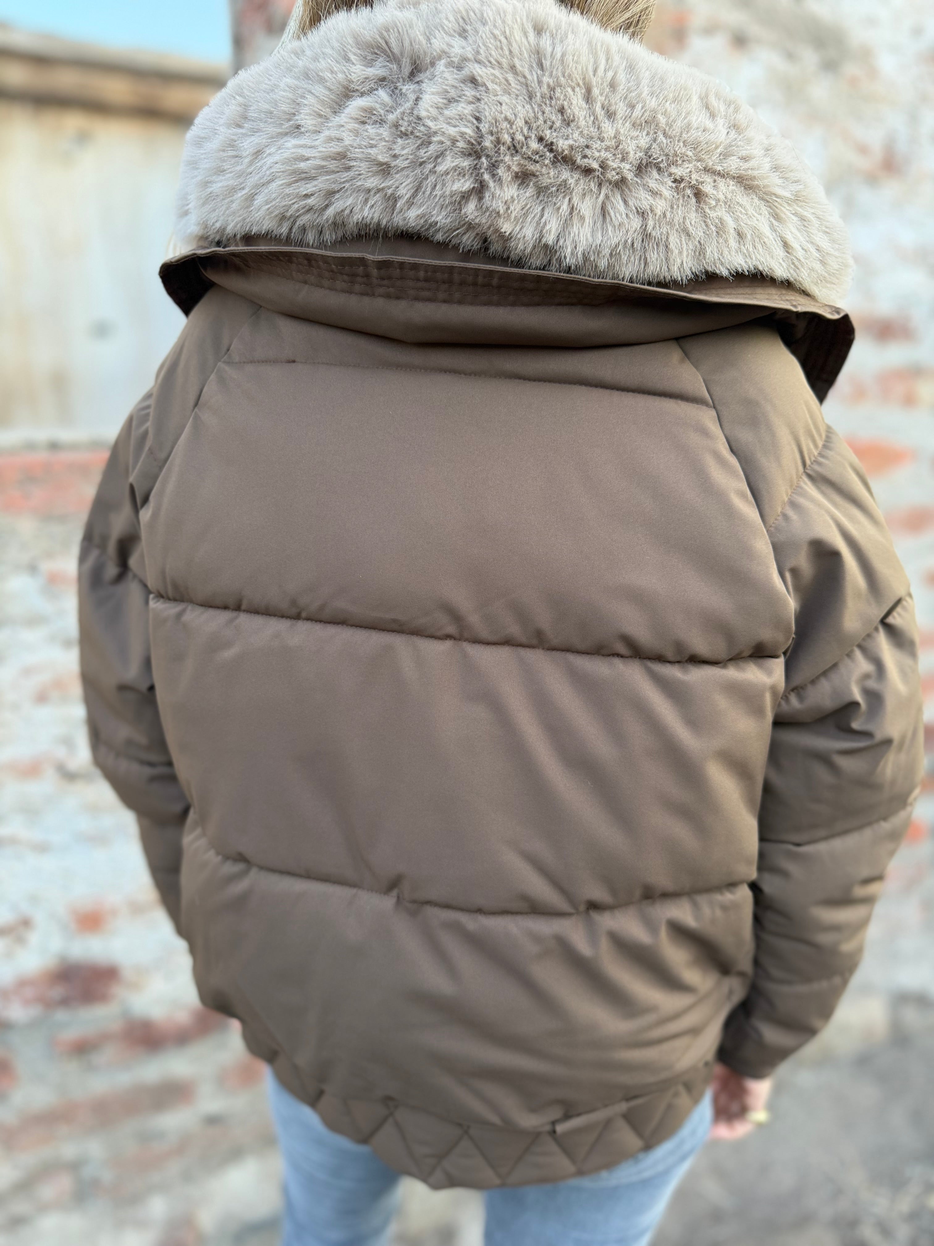 Parca puffa premium cuello removible café