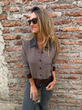 Chaleco líneas camisero cuello bluejean café