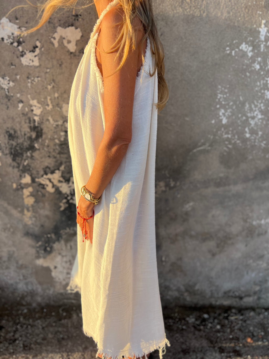 Vestido linoto desflecado crudo