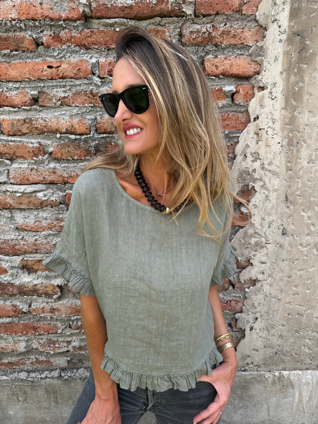 Blusa 100% lino vuelitos verde