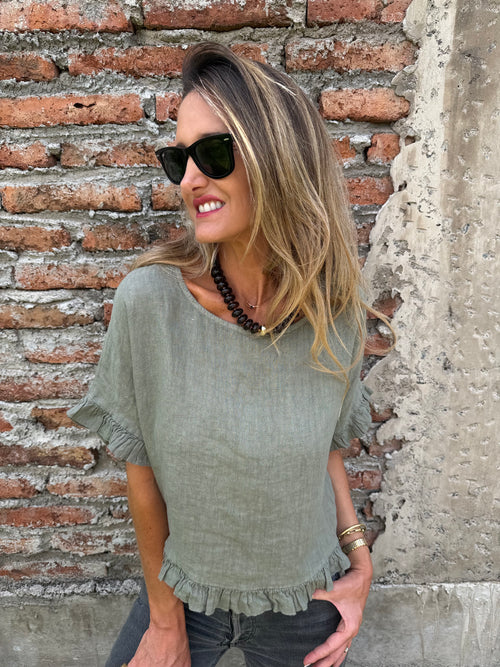 Blusa 100% lino vuelitos verde