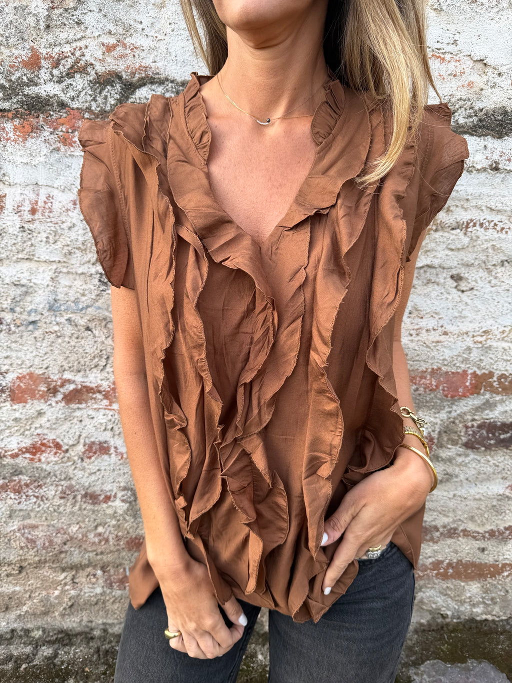 Blusa doble volados terracota