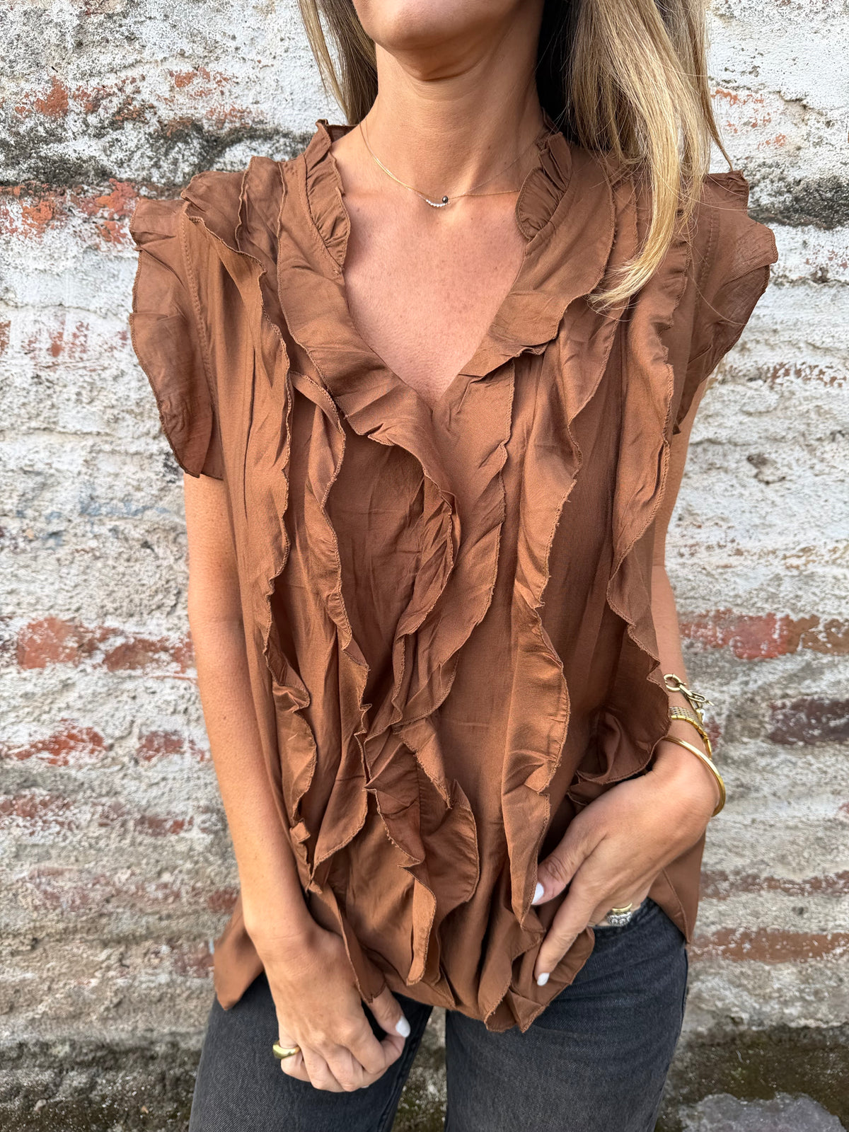 Blusa doble volados terracota