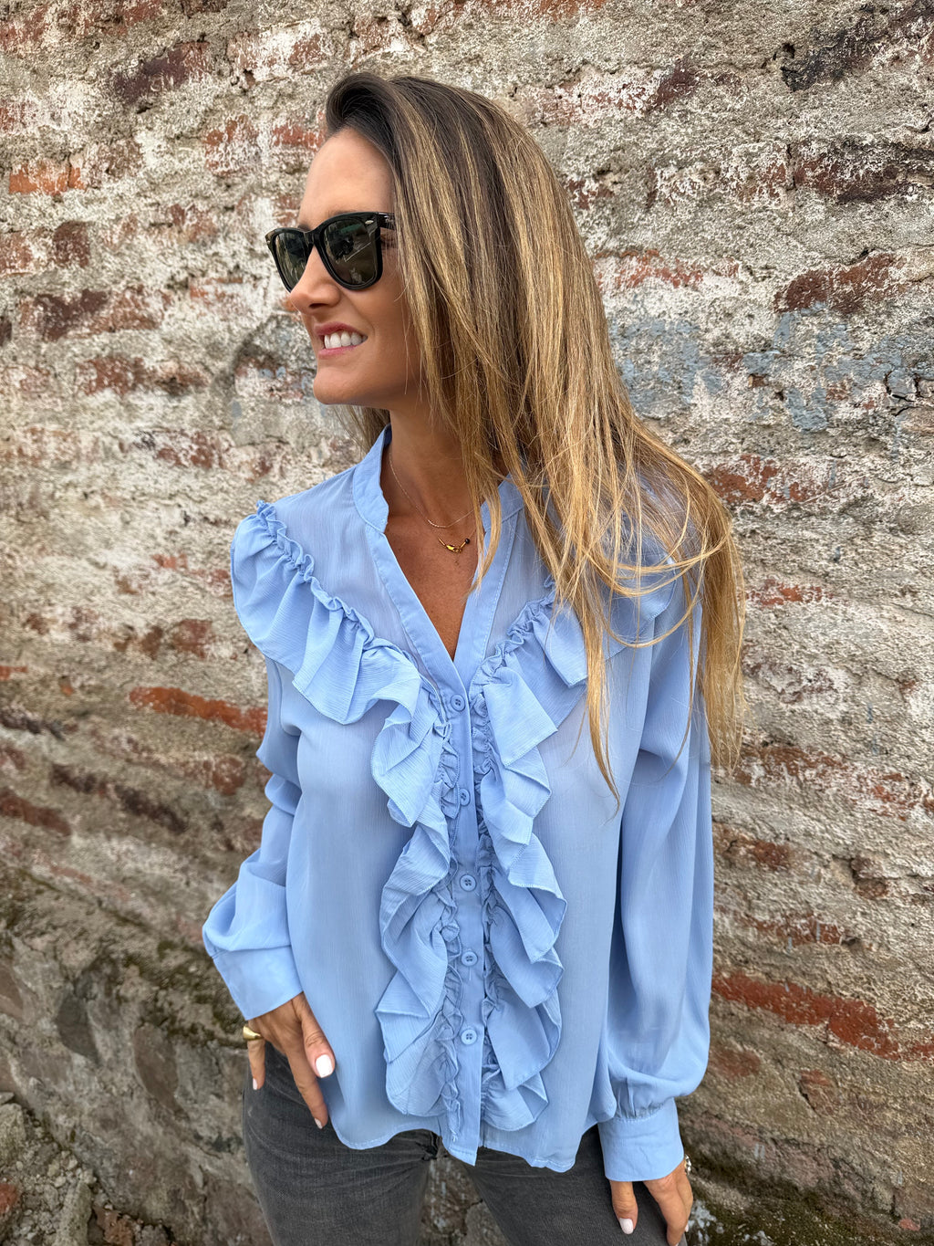 Blusa gasa vuelos celeste