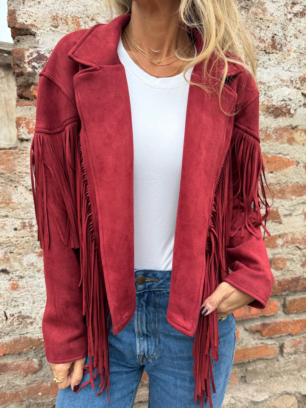 Chaqueta flecos rojo italiano