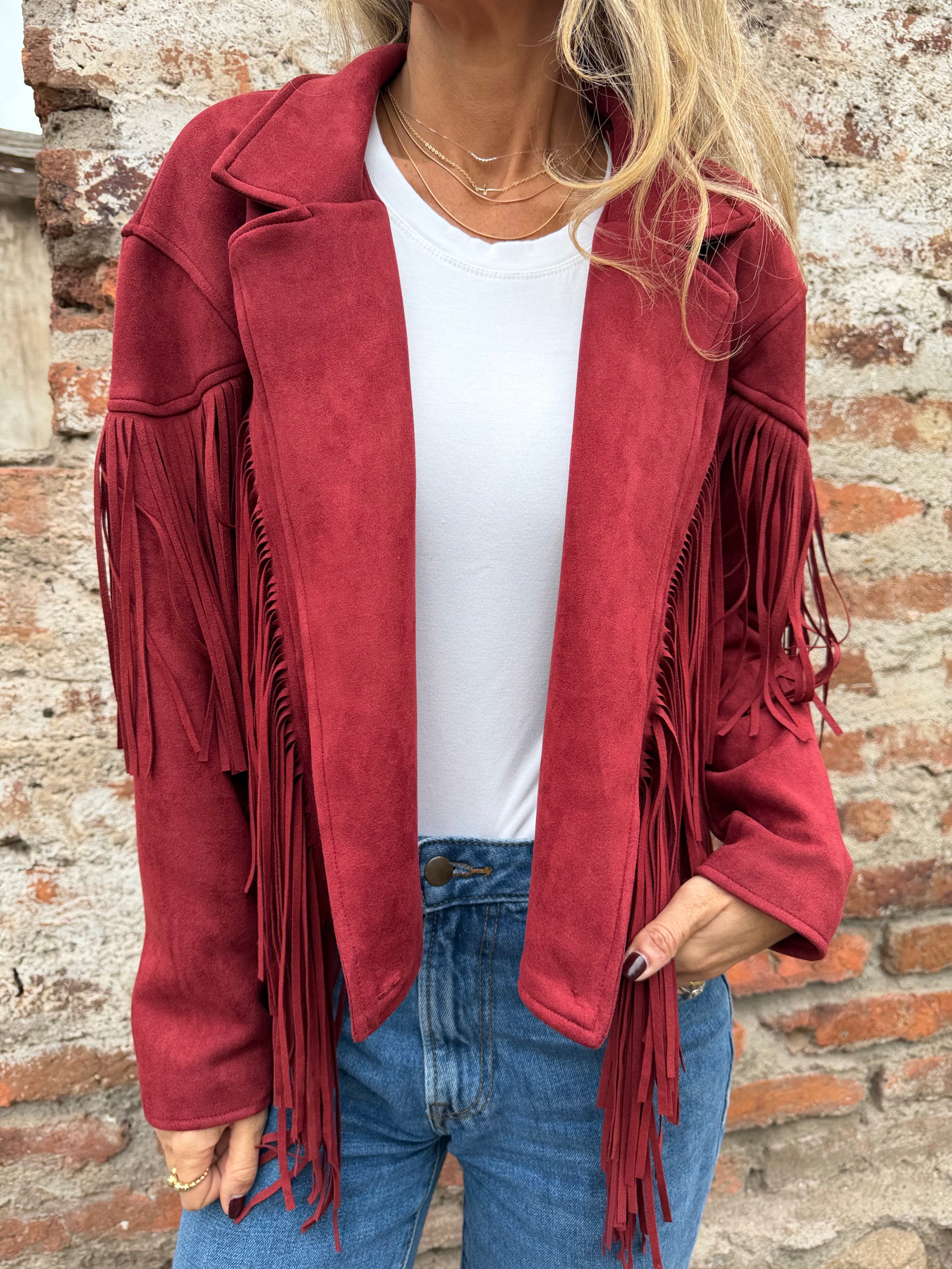 Chaqueta flecos rojo italiano