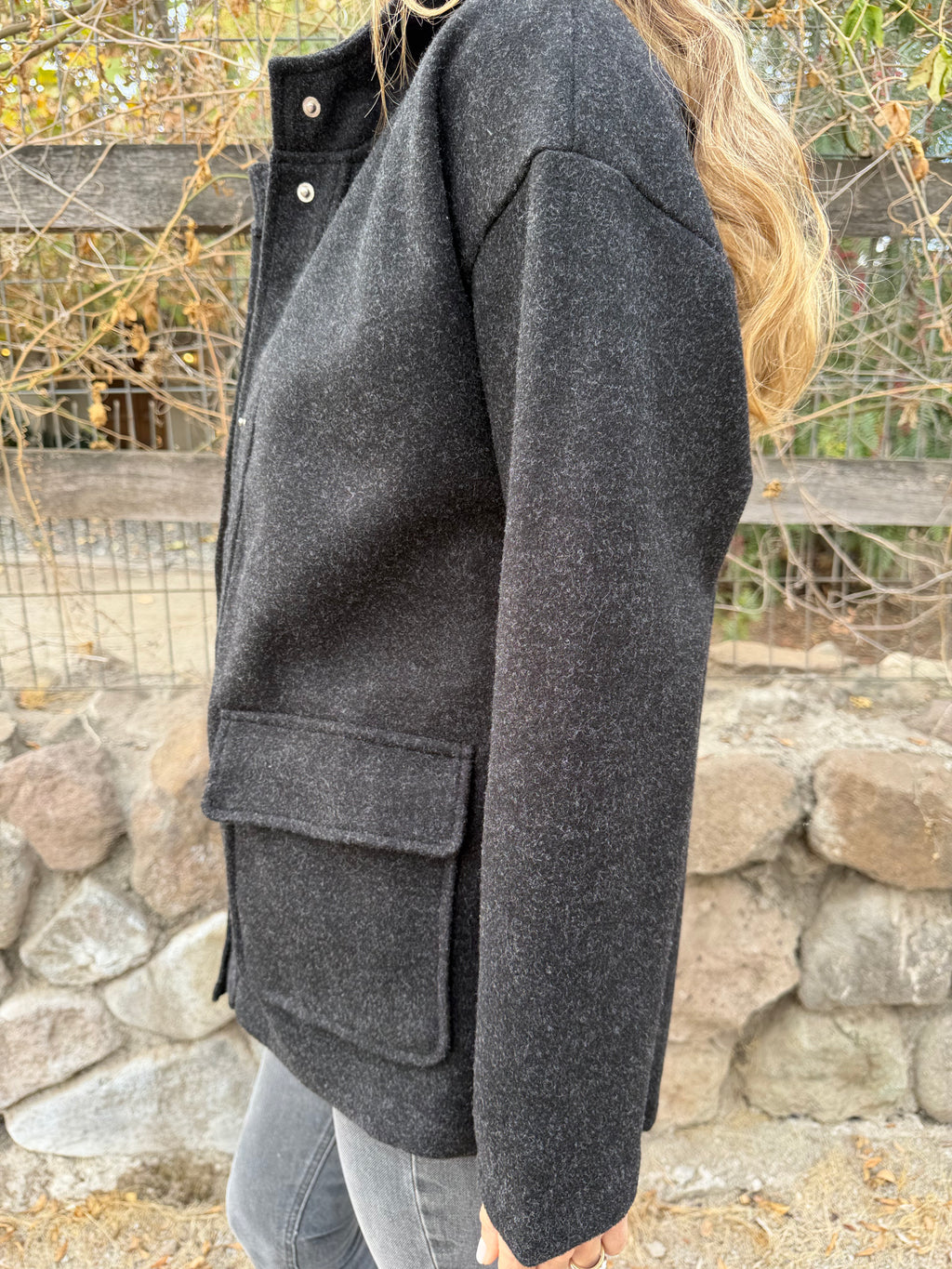 Chaqueta simple paño bolsillos gris acero