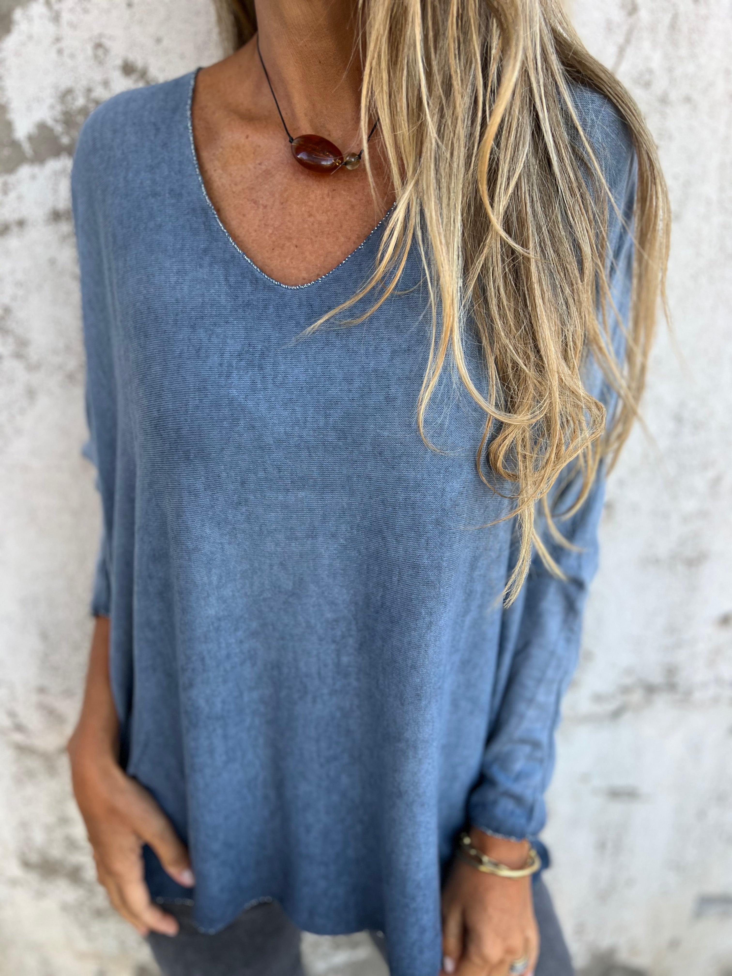 Polera hilo venecia azul piedra