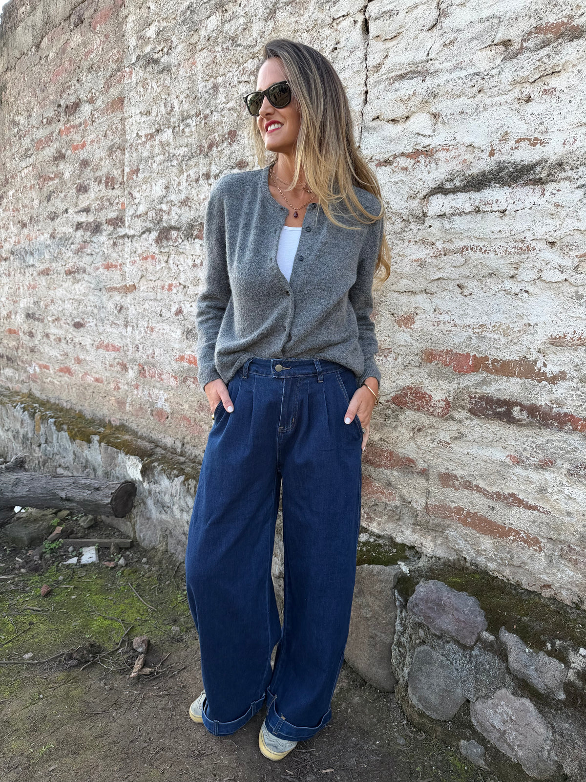Bluejean pierna ancha new pinzas azul marino