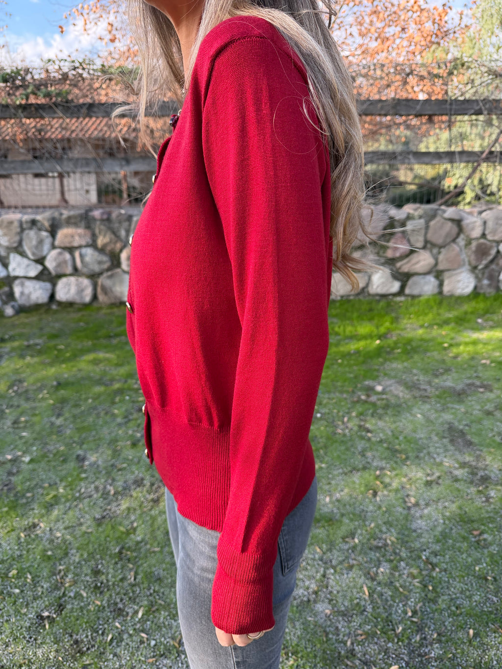 New Chaleco básico botones dorados rojo