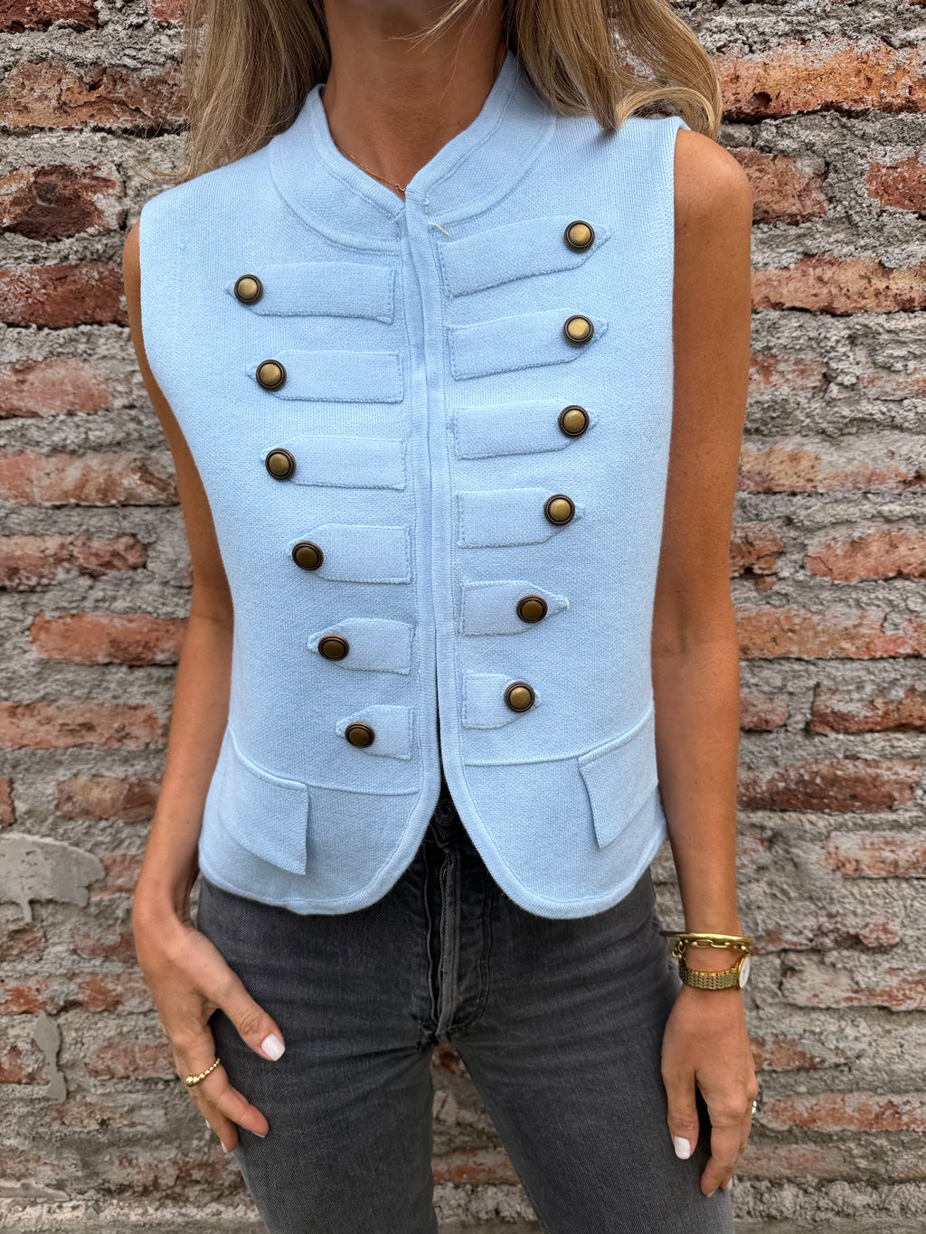 Chaqueta tejida napoleón celeste