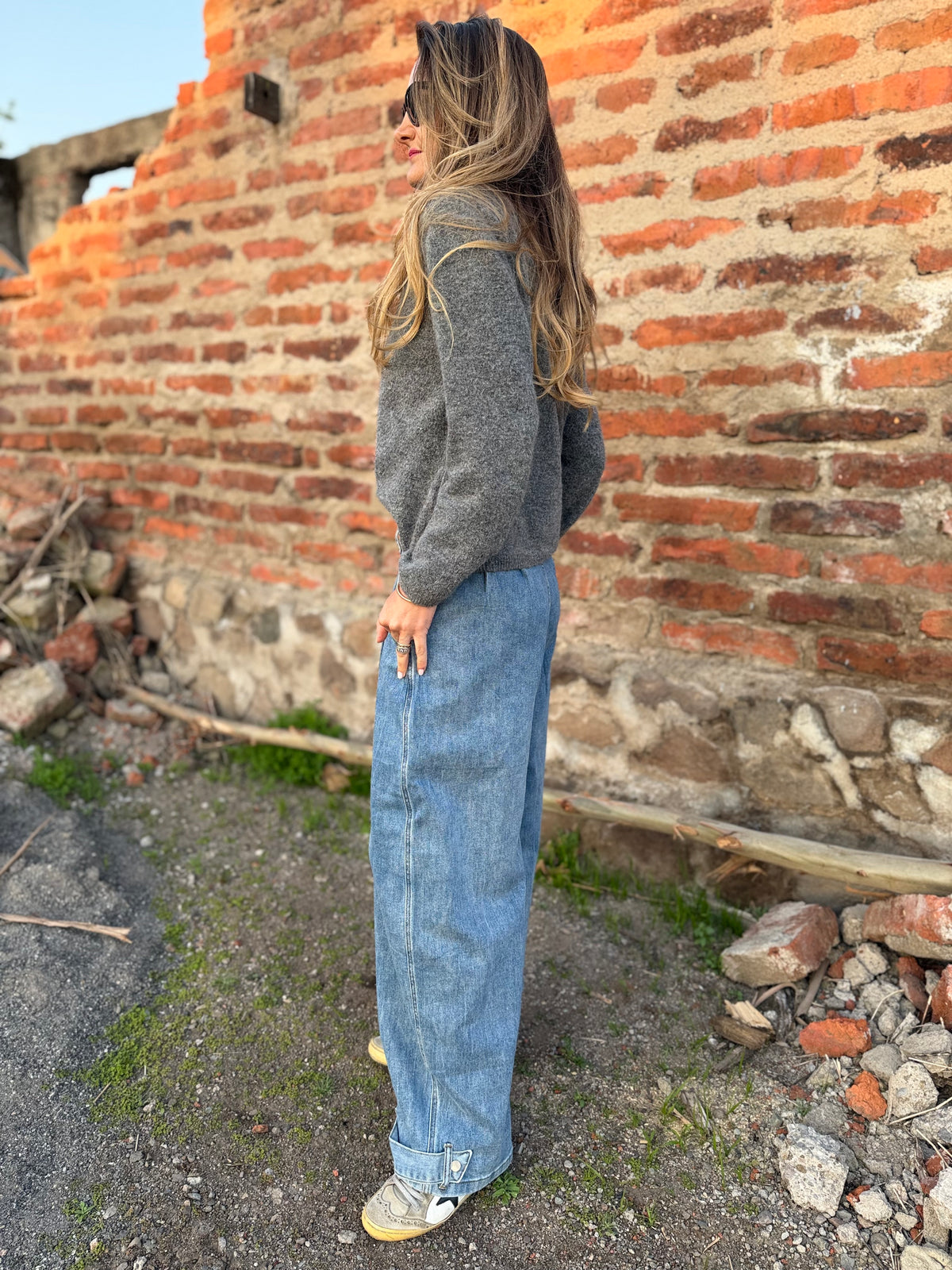 Bluejean pierna ancha new pinzas azul