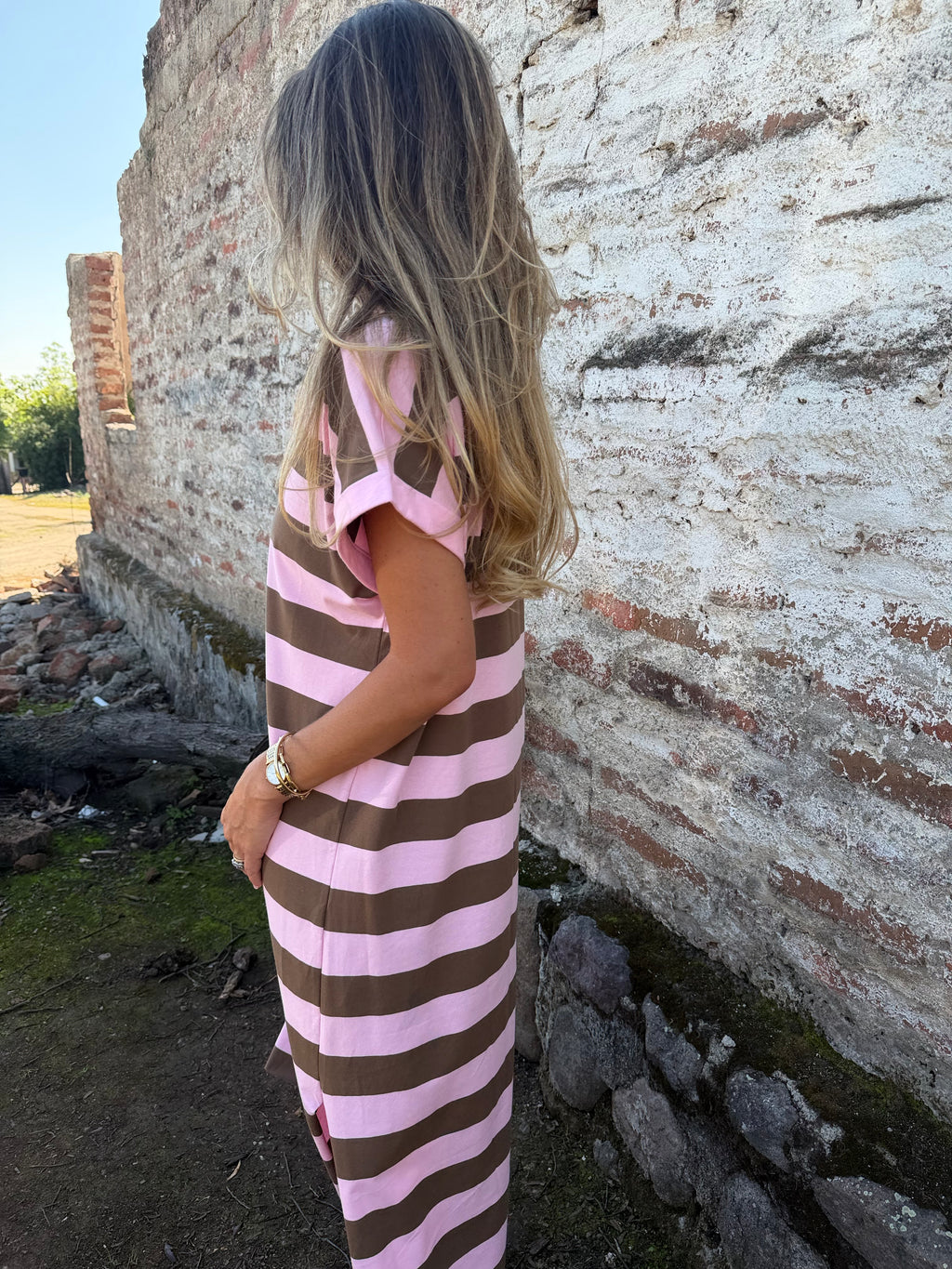 Vestido rayas rosado