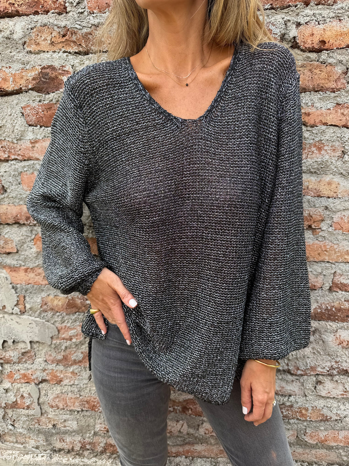 Chaleco lurex manga aglobada negro