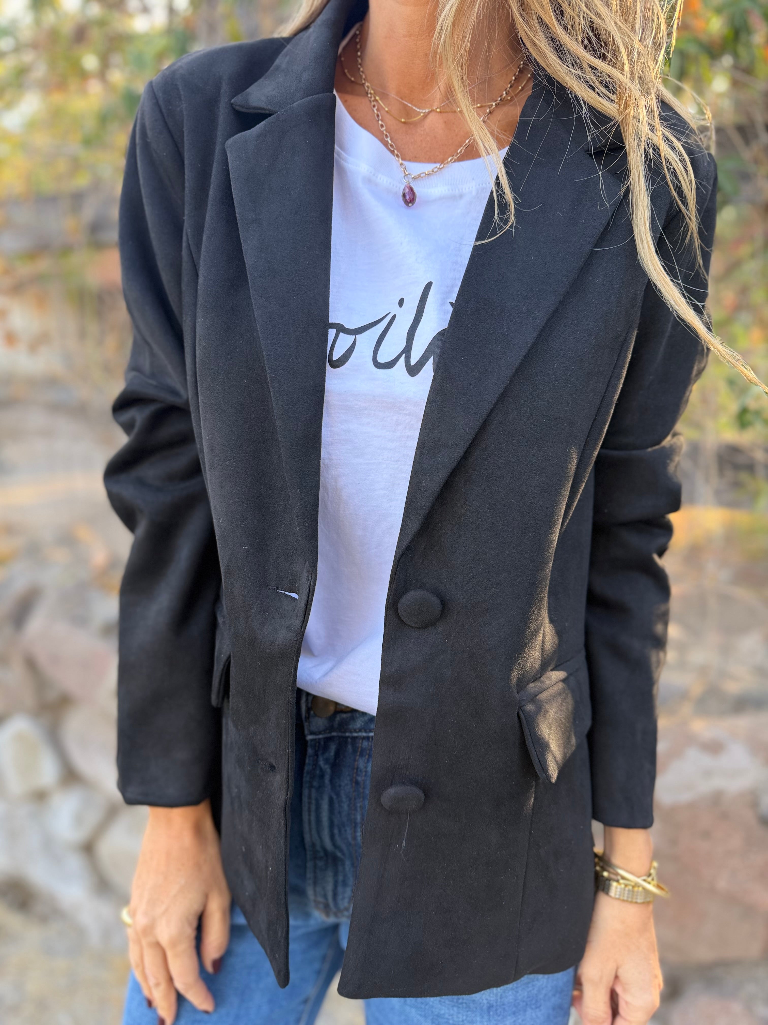 Nuevo blazer gamuza botón negro