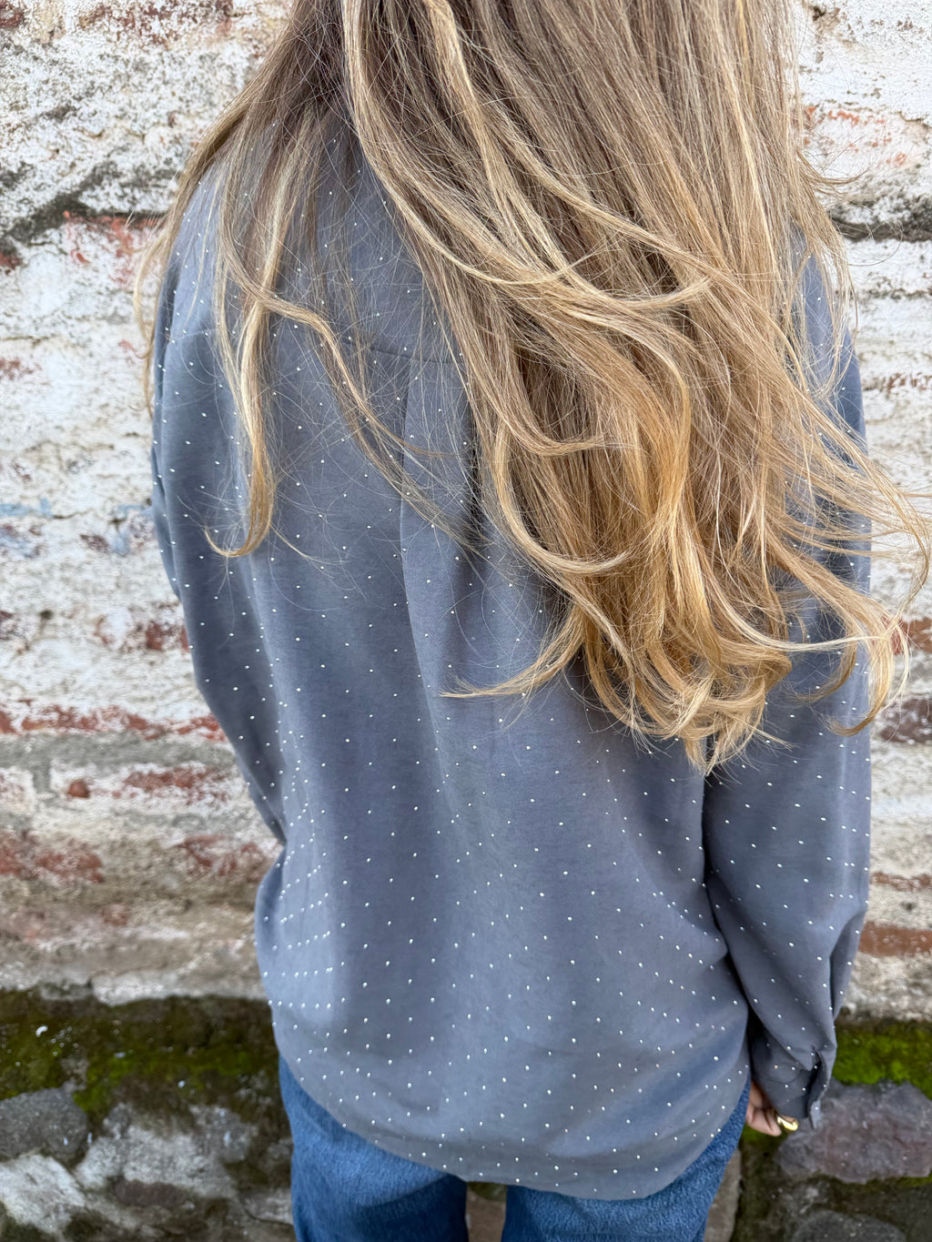Blusa gamuza tachitas gris