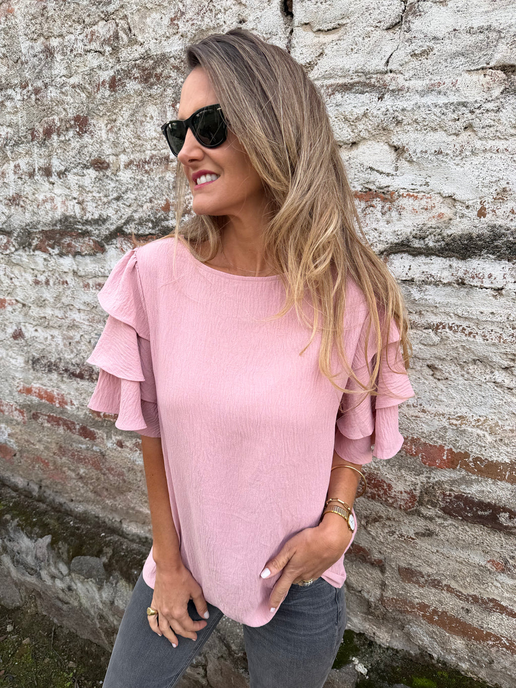 Blusa volados livianos rosada