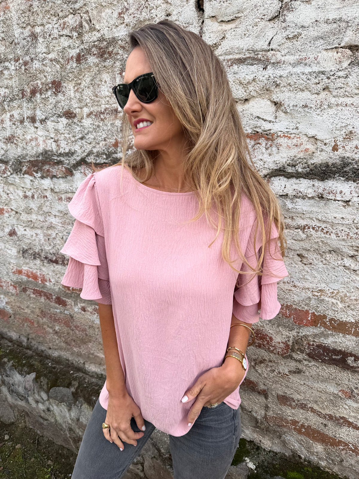 Blusa volados livianos rosada