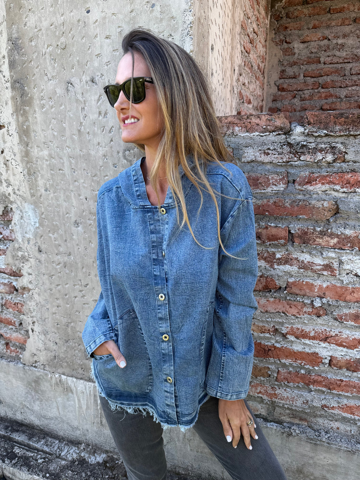 Chaqueta bluejean delgado azul