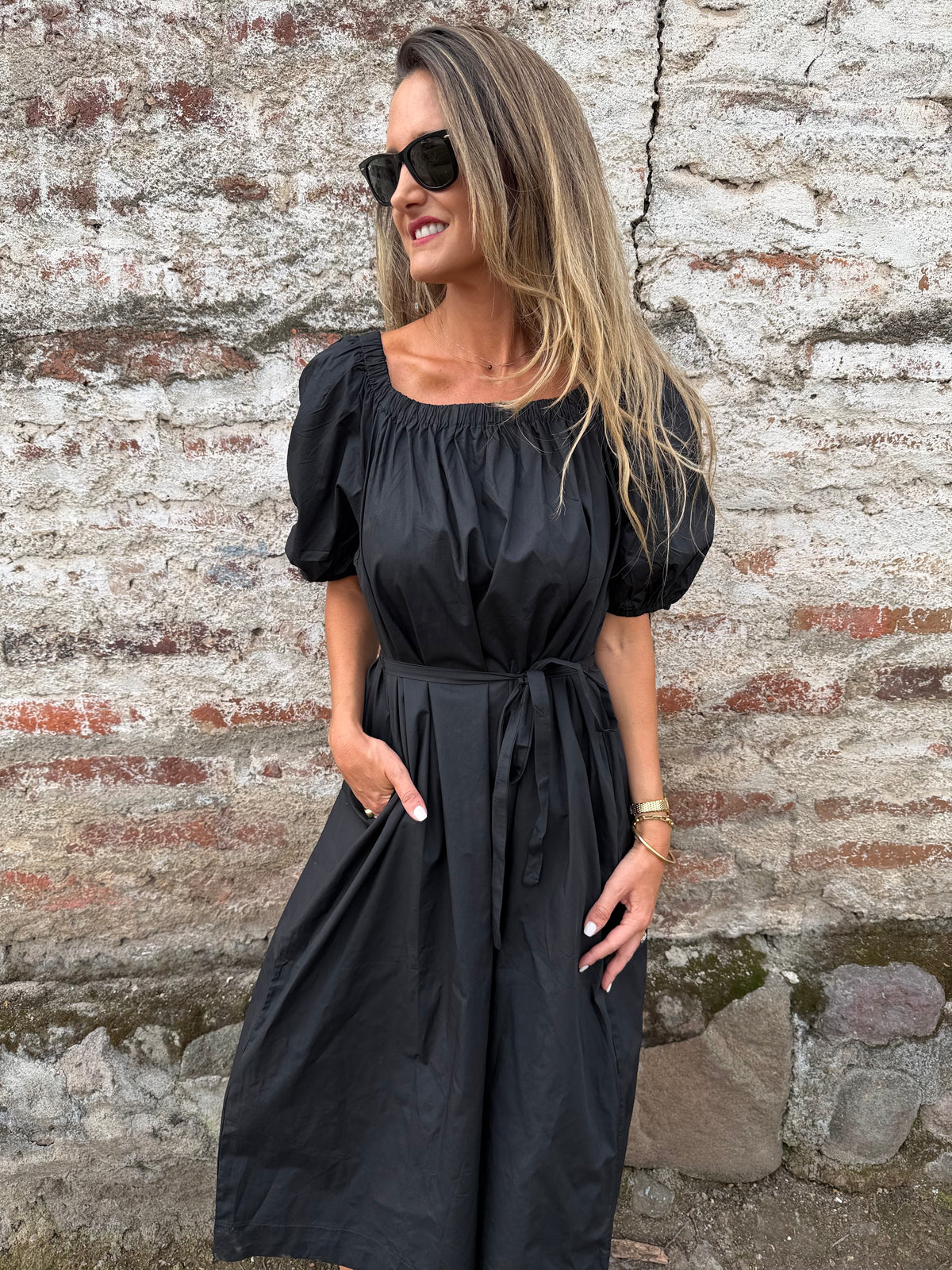 Vestido manga globo negro