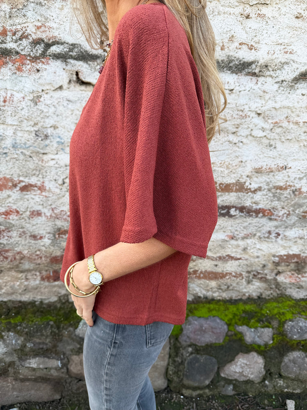 Polera tejida mangas amplias terracota