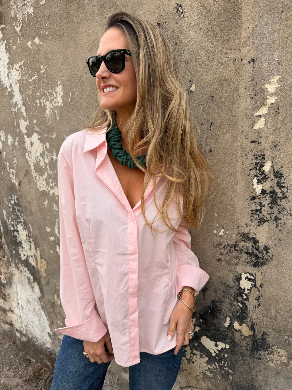 Blusa sastre botones escondidos rosada