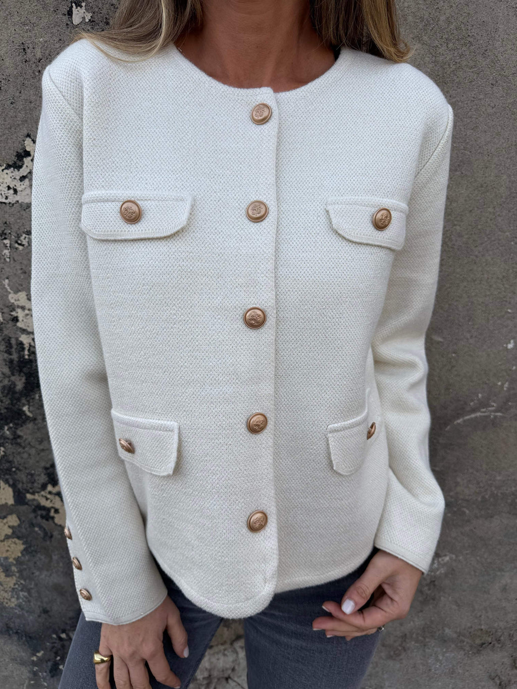 Chaqueta paño tejida marfil