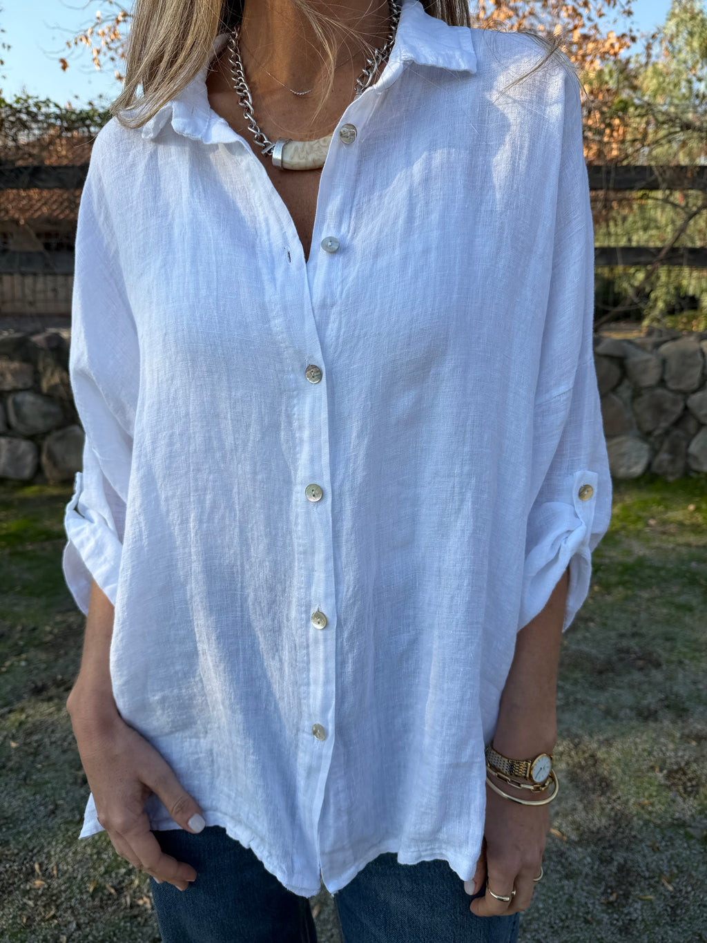 Blusón 100% lino camisera blanca