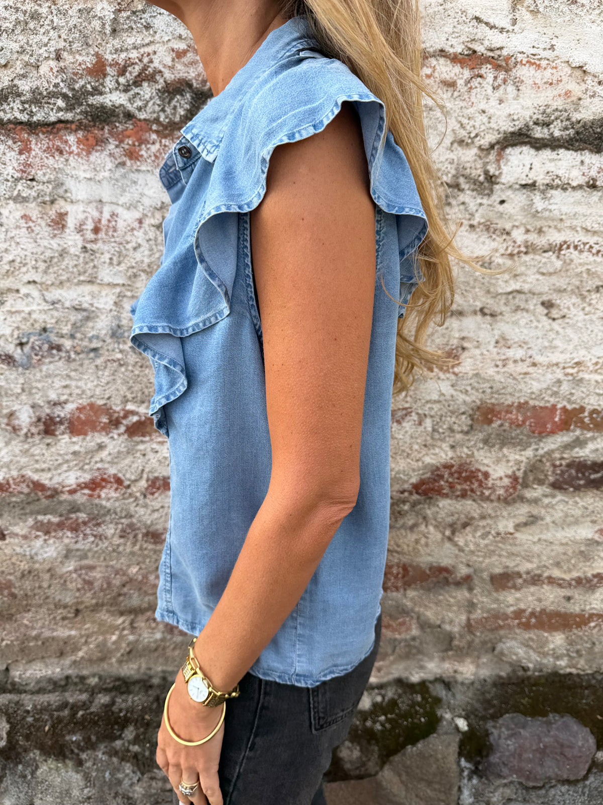 Blusa volados laterales tencel celeste