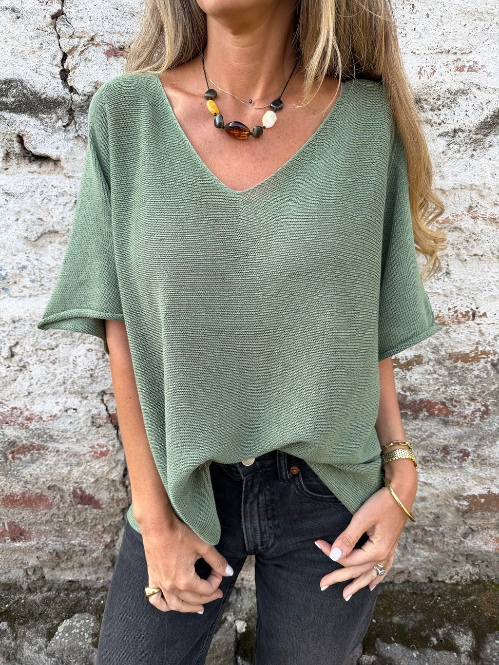 Polera/ chaleco tejida perfecta verde musgo