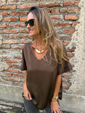 Maxxi blusa seda borde dorado café