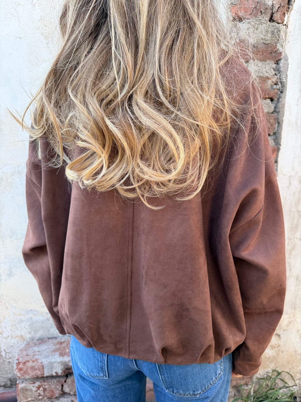 Chaqueta efecto gamuza solapa caramelo