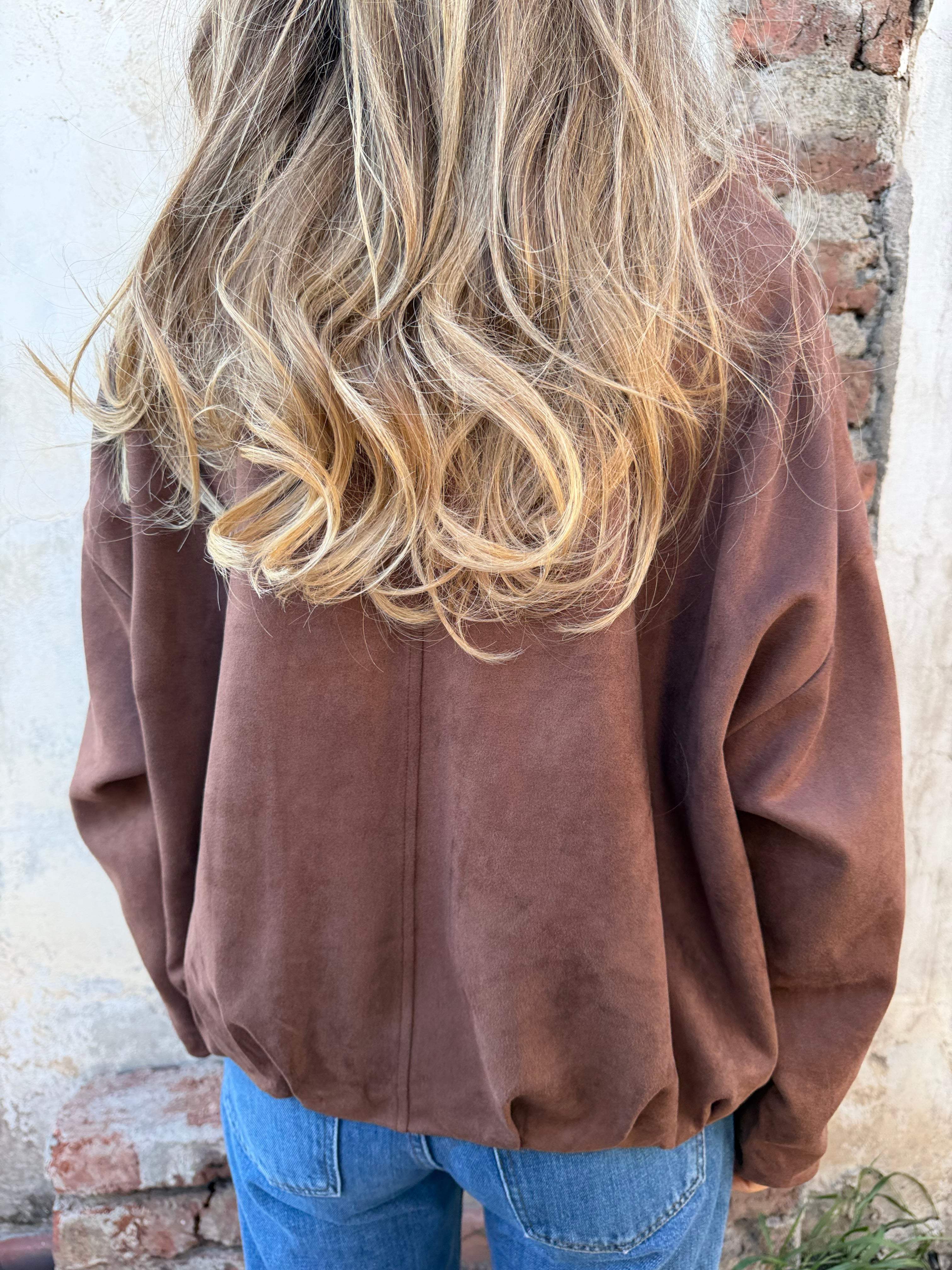 Chaqueta efecto gamuza solapa caramelo